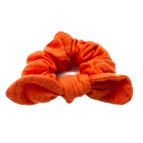 Pale Orange Muslin Hand Tied  Knotted Bow Scrunchie