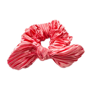 Pink Plisse Hand Tied Knotted Bow Scrunchie