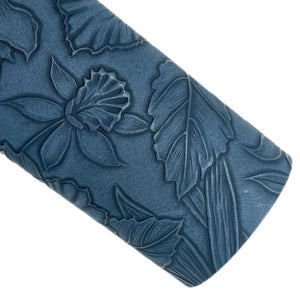 Navy Floral Embossed Faux Leather