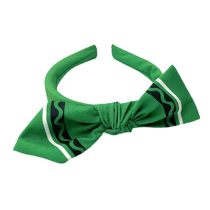Green Crayon Hand Tied Knotted Bow Headband