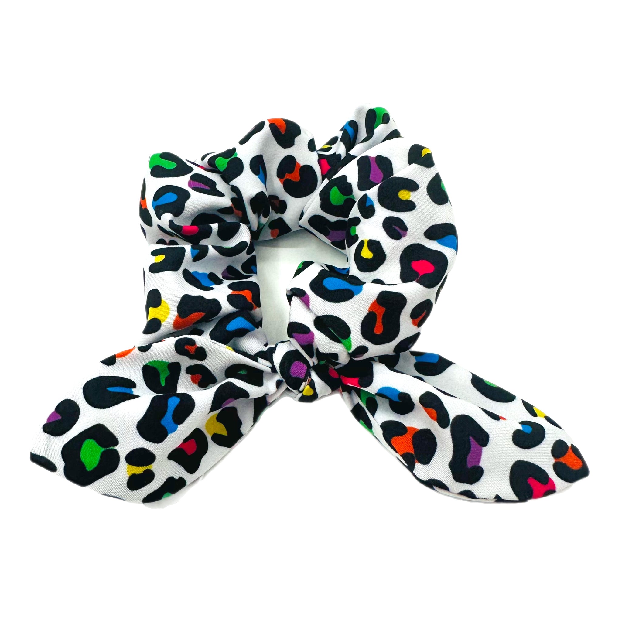 Colorful Leopard Hand Tied Knotted Bow Scrunchie