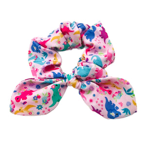 Cute Baby Dino's Hand Tied Knotted Bow Scrunchie