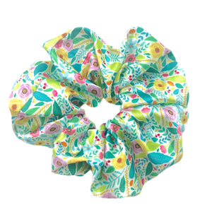Colorful Spring Garden Fluffy Scrunchie
