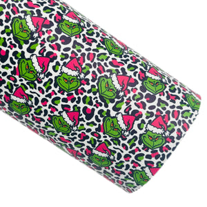 (Pink) Grinch Leopard Custom Print on Smooth Faux Leather
