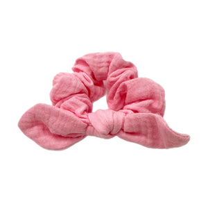 Pale Pink Muslin Hand Tied  Knotted Bow Scrunchie
