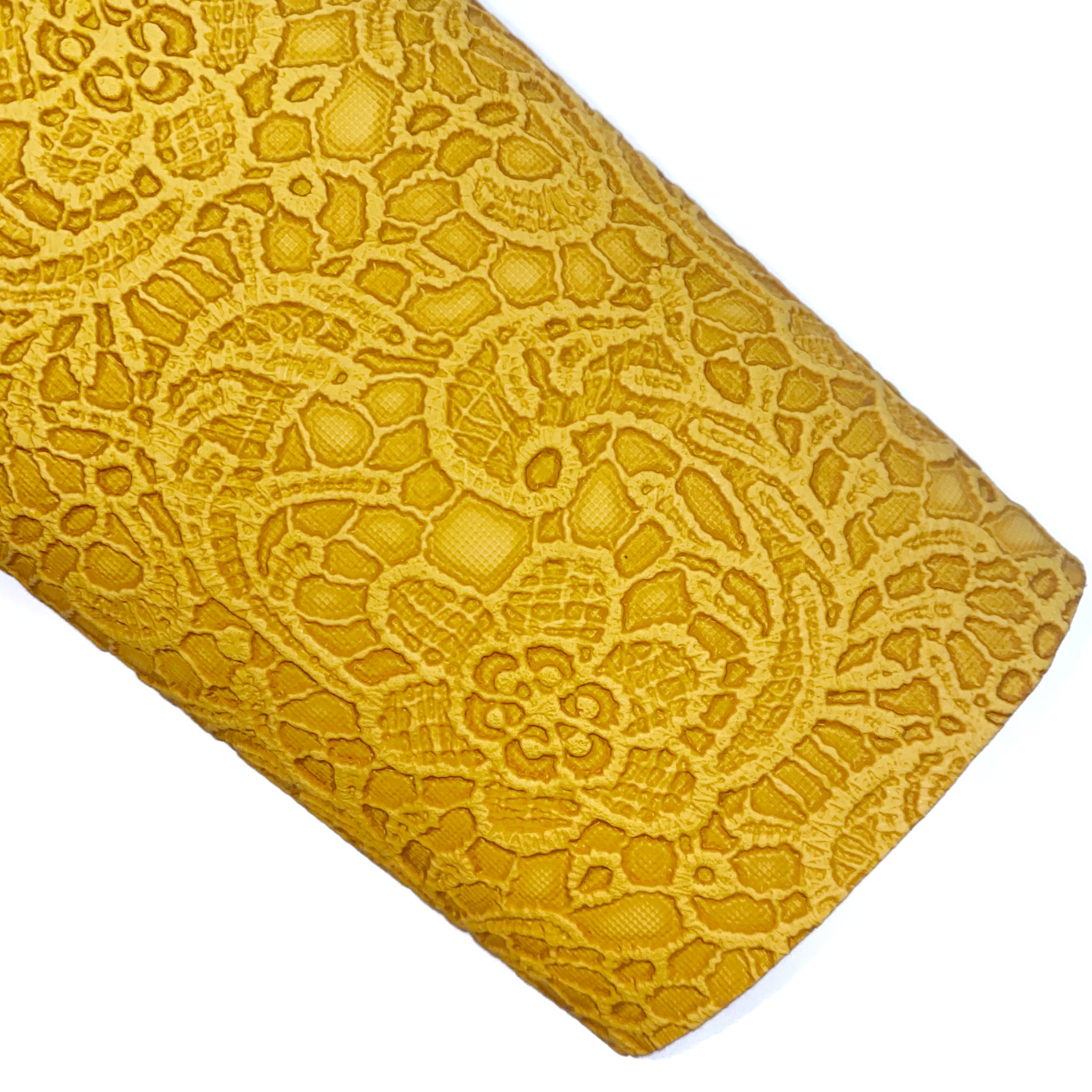 Mustard Embossed Appliqué Lace Faux Leather