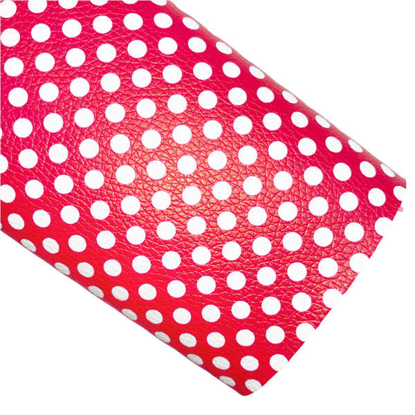 Hot Pink & White Polka Dots Custom Print on Textured Faux Leather