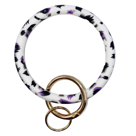 Purple & Black Leopard Smooth Bangle Key Ring (Silicone)