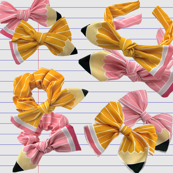 Pink Pencil Hand Tied Knotted Bow Headband