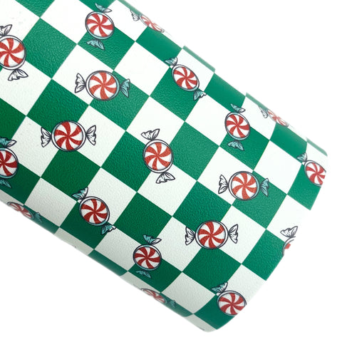 (Exclusive)Peppermint Checkers Custom Print on Smooth Faux Leather
