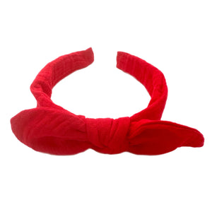 Red Muslin Hand Tied Knotted Bow Headband
