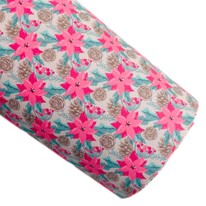 Pink Poinsettia  Custom Print on Smooth Faux Leather