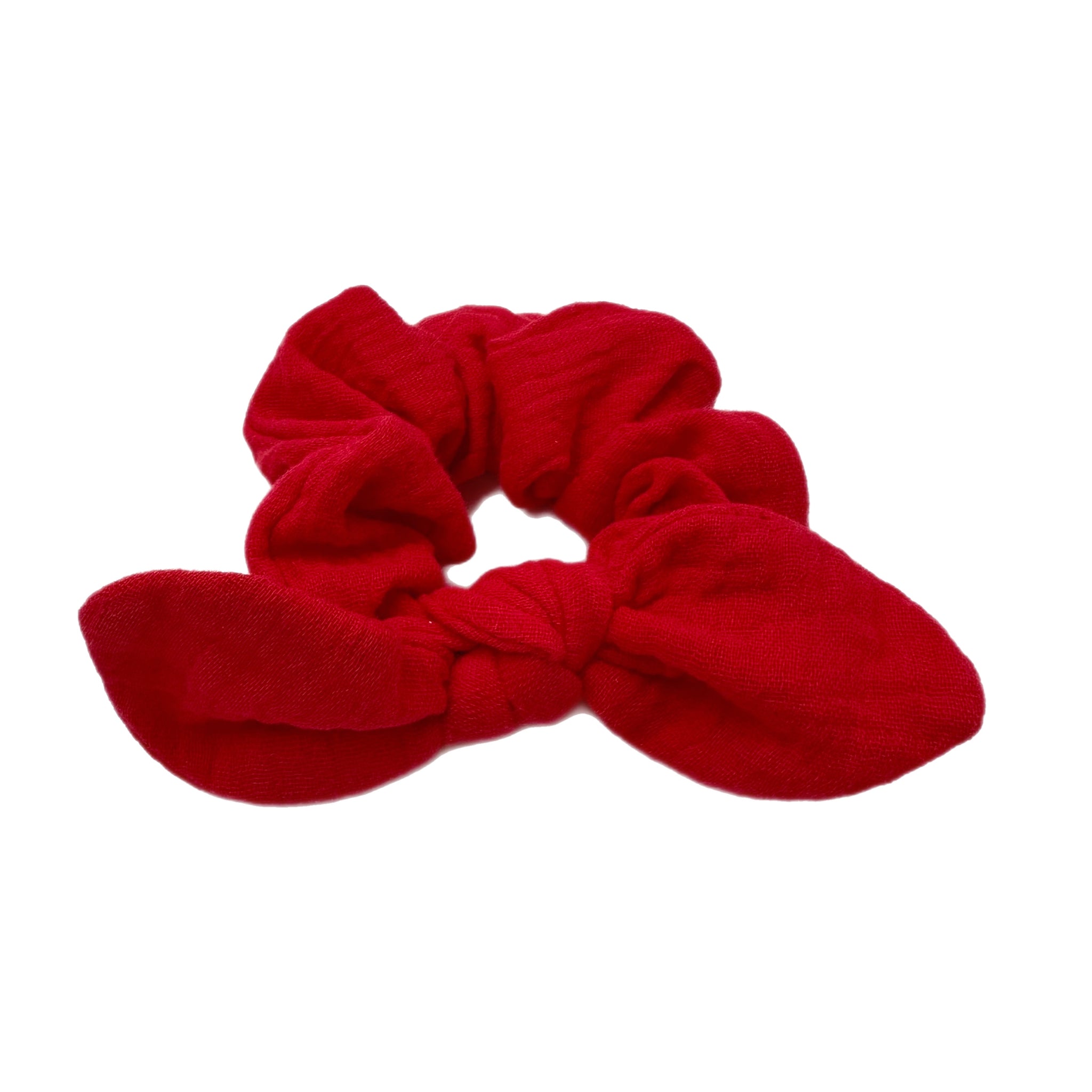 Red Muslin Hand Tied  Knotted Bow Scrunchie