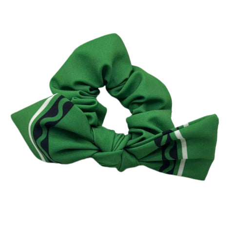 Green Crayon Hand Tied Knotted Bow Scrunchie