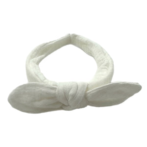 White Muslin Hand Tied Knotted Bow Headband