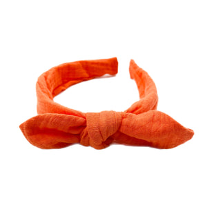 Pale Orange Muslin Hand Tied Knotted Bow Headband