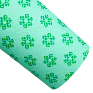 Green Check Flower! Print on Smooth Faux Leather