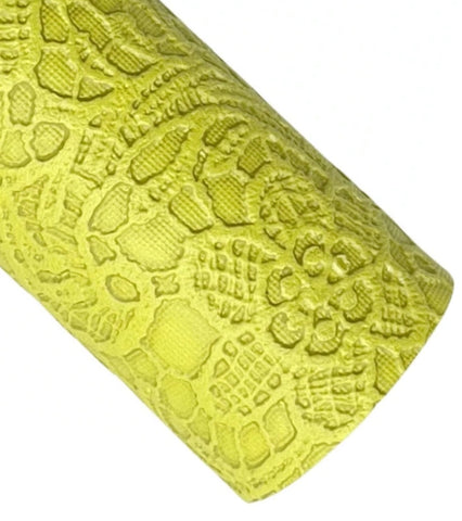 Yellow Embossed Appliqué Lace Faux Leather