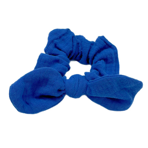 Navy Muslin Hand Tied  Knotted Bow Scrunchie