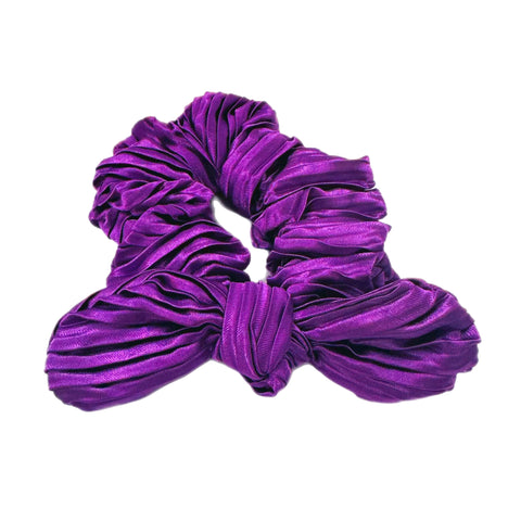 Purple Plisse Hand Tied Knotted Bow Scrunchie