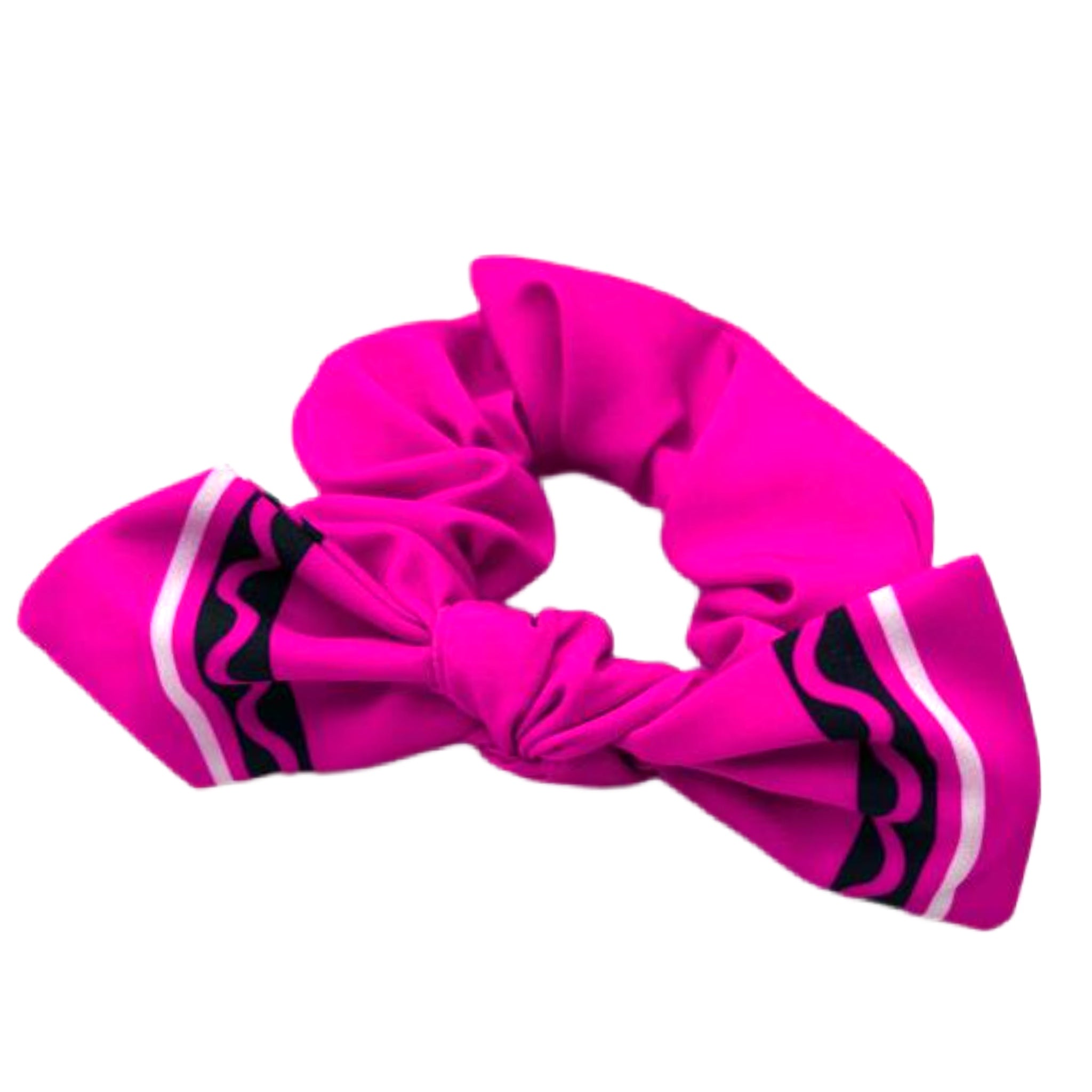 Pink Crayon Hand Tied Knotted Bow Scrunchie