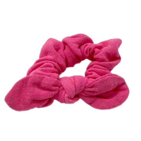 Pink Muslin Hand Tied  Knotted Bow Scrunchie