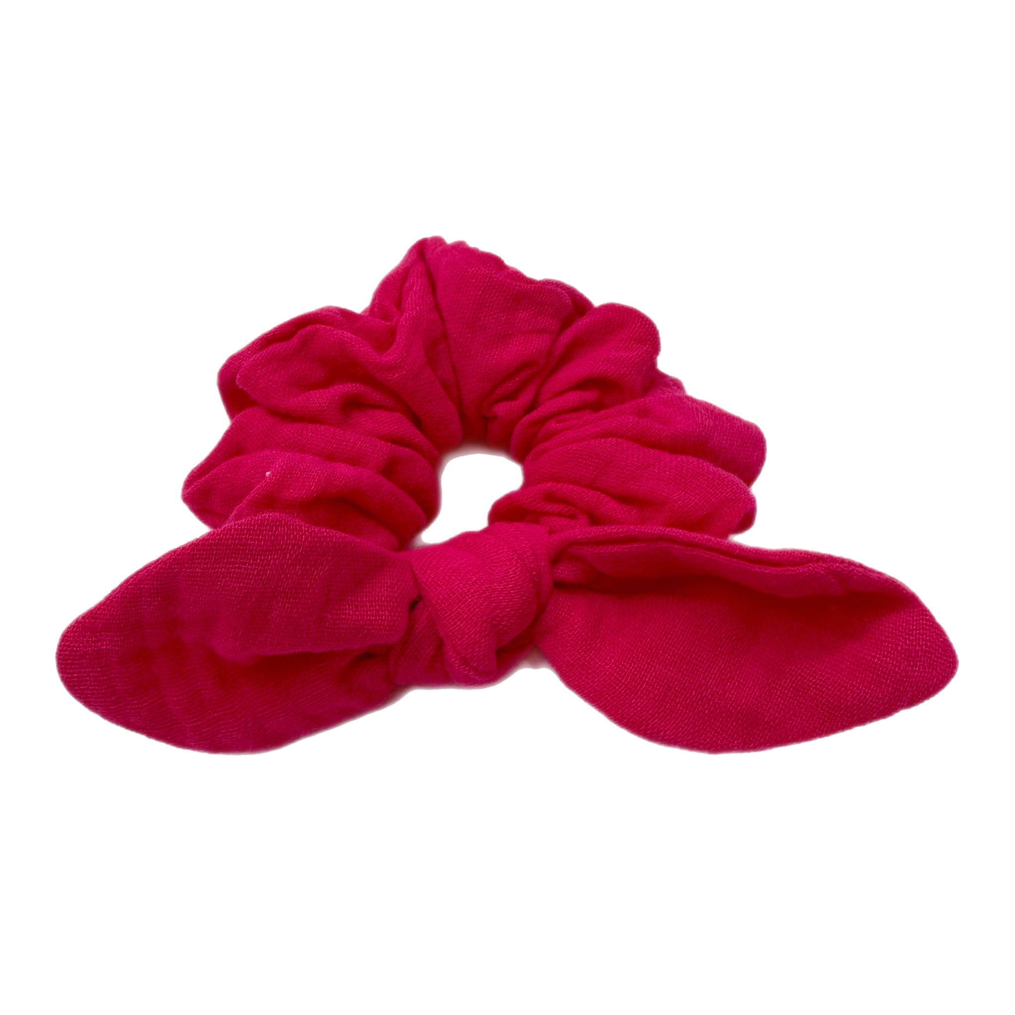 Hot Pink Muslin Hand Tied  Knotted Bow Scrunchie