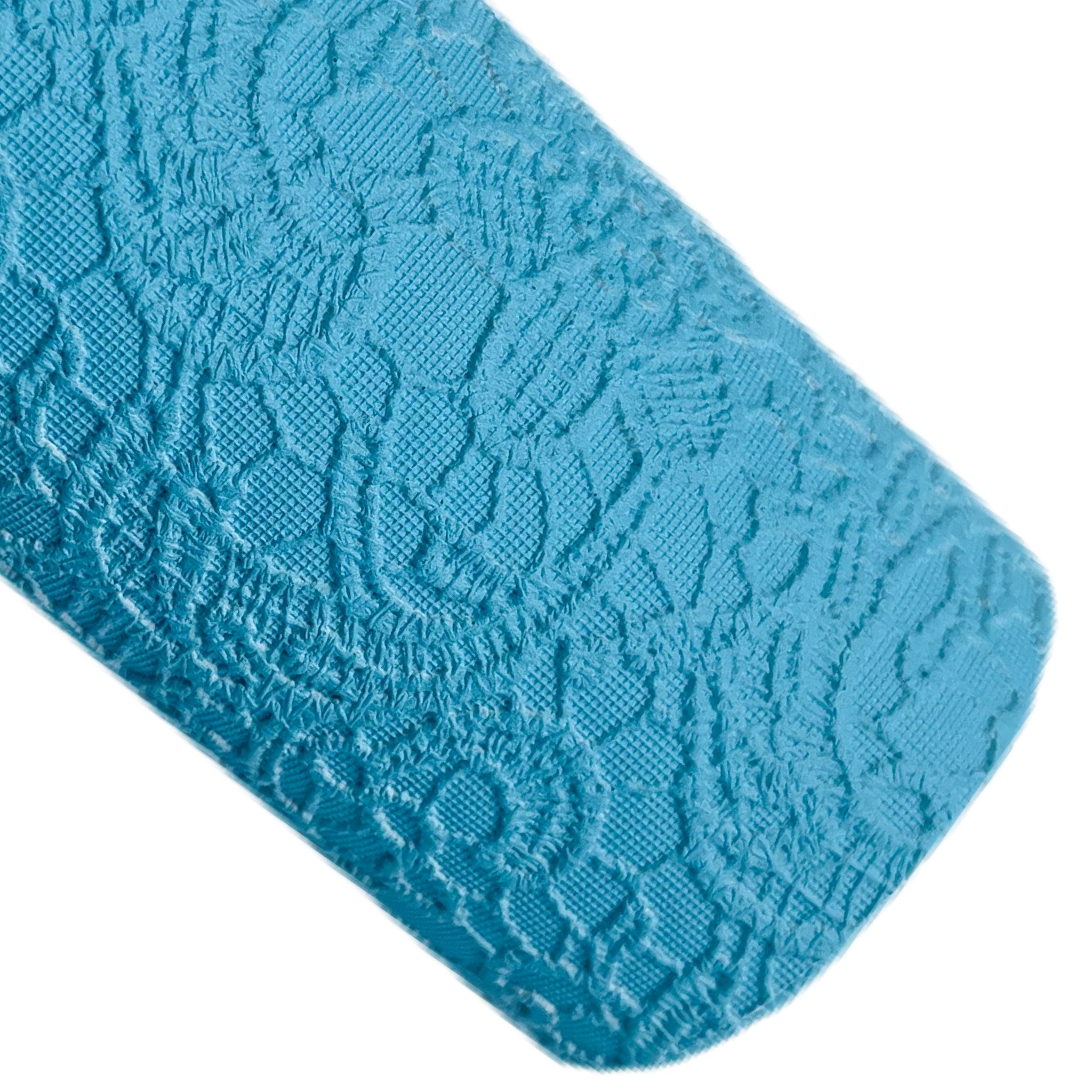 Blue Embossed Appliqué Lace Faux Leather