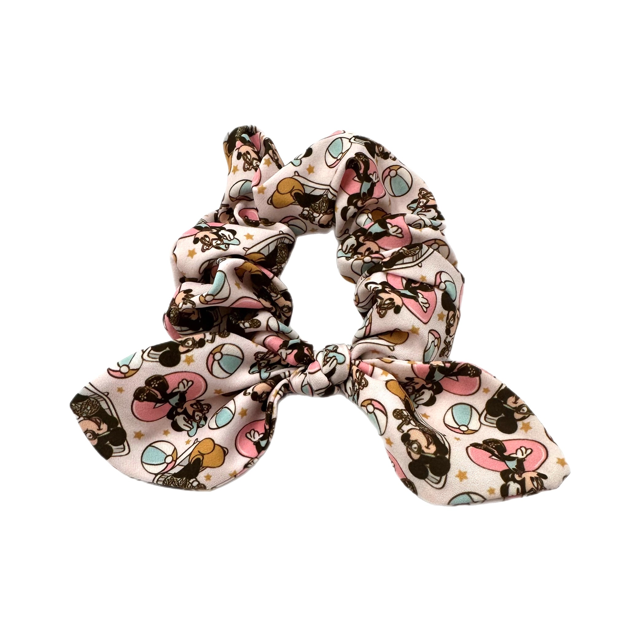 Mouse Pool Party Hand Tied Knotted Bow Scrunchie