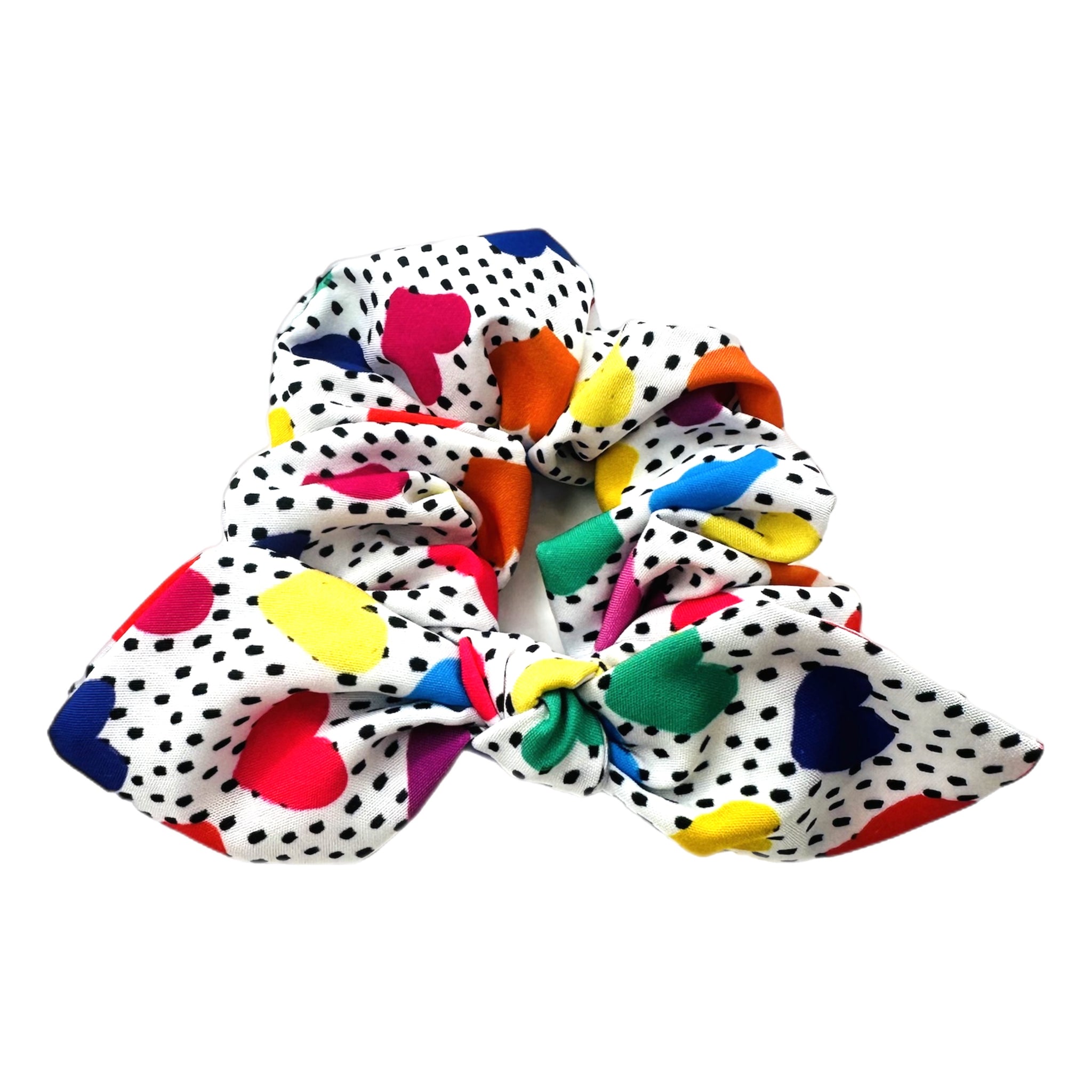 Happy Hearts Hand Tied Knotted Bow Scrunchie