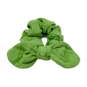 Green Muslin Hand Tied  Knotted Bow Scrunchie
