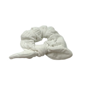 White Muslin Hand Tied  Knotted Bow Scrunchie